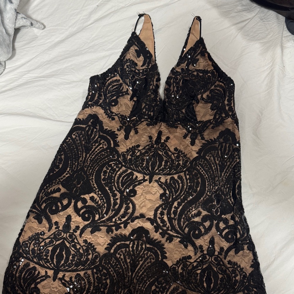 Elegant Black and Tan Lace Dress